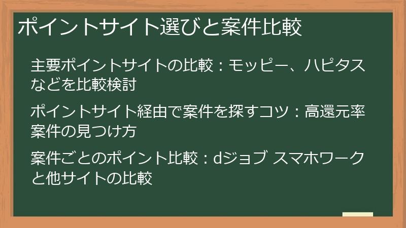 ポイントサイト選びと案件比較