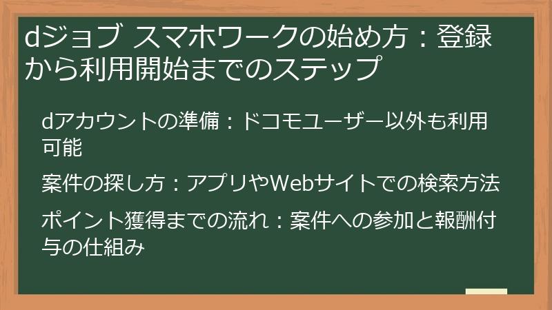 dジョブ スマホワークの始め方：登録から利用開始までのステップ