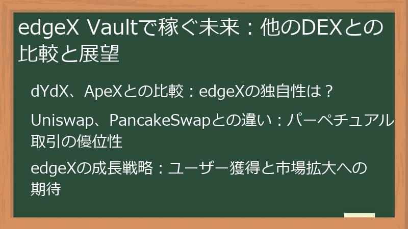 edgeX Vaultで稼ぐ未来：他のDEXとの比較と展望
