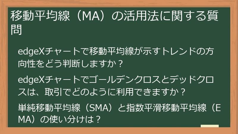 移動平均線（MA）の活用法に関する質問