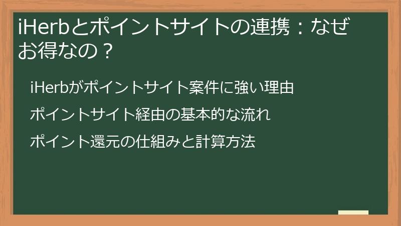 iHerbとポイントサイトの連携：なぜお得なの？
