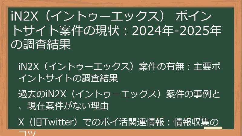 iN2X（イントゥーエックス） ポイントサイト案件の現状：2024年-2025年の調査結果