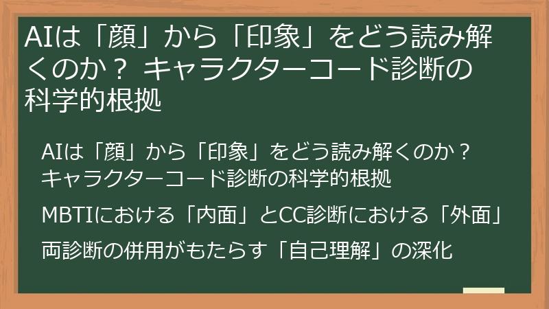 AIは「顔」から「印象」をどう読み解くのか？ キャラクターコード診断の科学的根拠