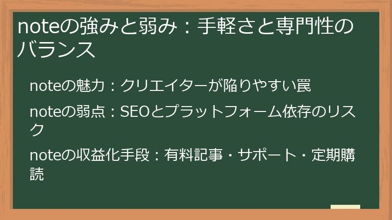 noteの強みと弱み：手軽さと専門性のバランス
