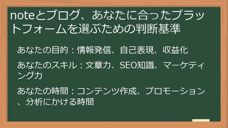 noteとブログ、あなたに合ったプラットフォームを選ぶための判断基準
