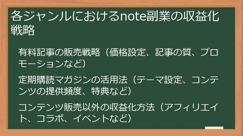 各ジャンルにおけるnote副業の収益化戦略