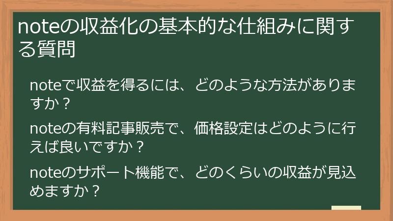 noteの収益化の基本的な仕組みに関する質問