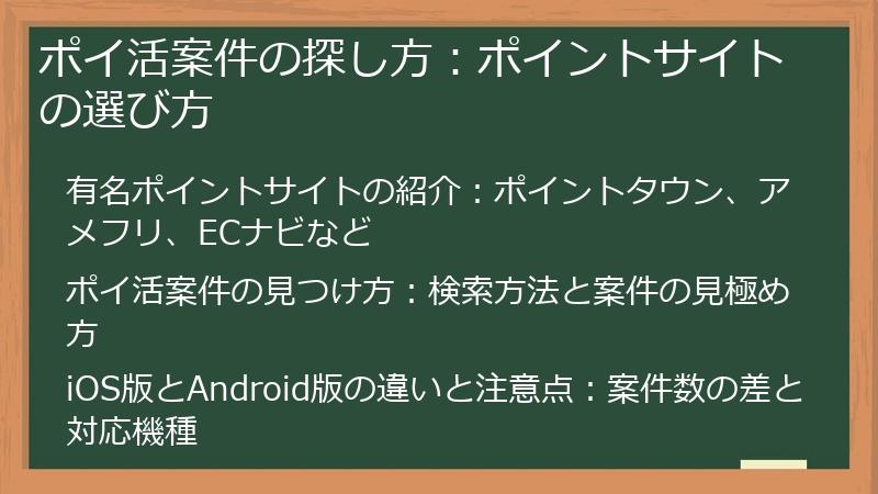 ポイ活案件の探し方：ポイントサイトの選び方