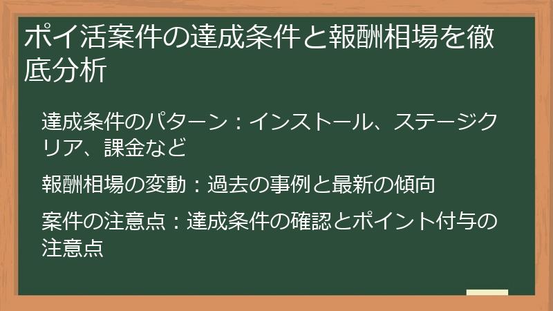 ポイ活案件の達成条件と報酬相場を徹底分析