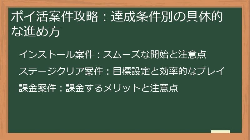 ポイ活案件攻略：達成条件別の具体的な進め方