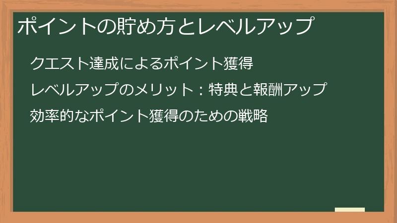 ポイントの貯め方とレベルアップ