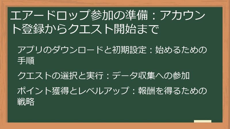 エアードロップ参加の準備：アカウント登録からクエスト開始まで
