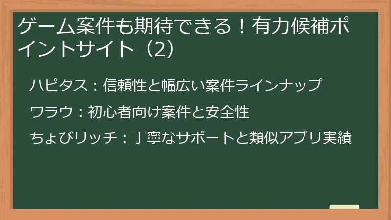 ゲーム案件も期待できる!有力候補ポイントサイト(2)