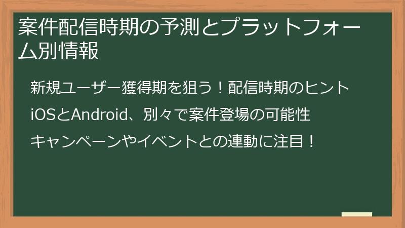 案件配信時期の予測とプラットフォーム別情報