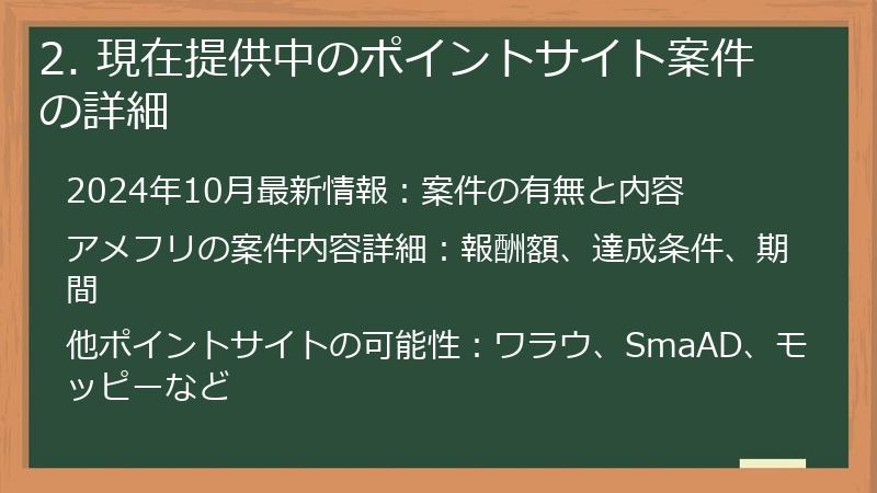 2. 現在提供中のポイントサイト案件の詳細