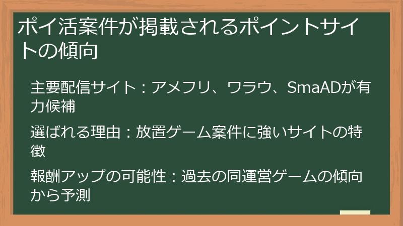 ポイ活案件が掲載されるポイントサイトの傾向
