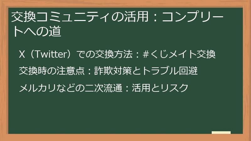交換コミュニティの活用：コンプリートへの道