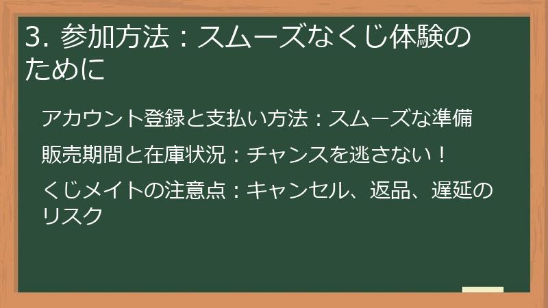 3. 参加方法：スムーズなくじ体験のために