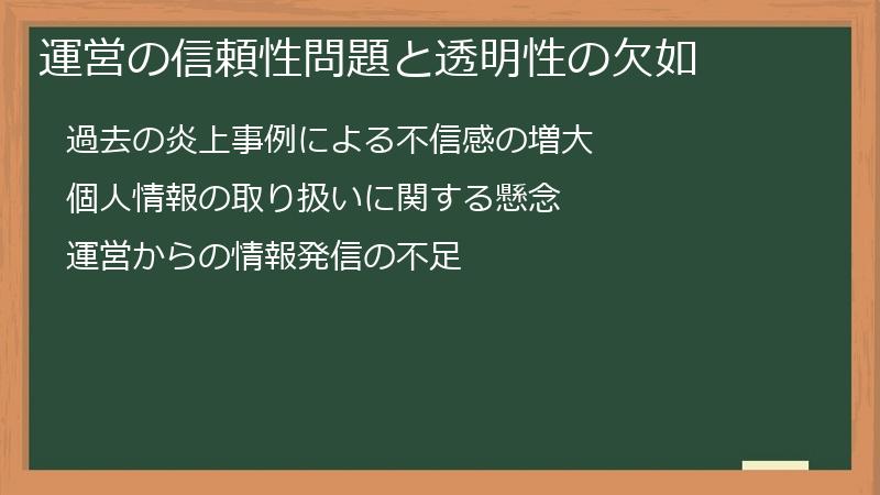運営の信頼性問題と透明性の欠如