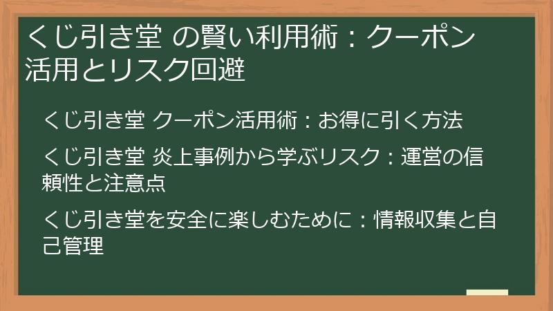 くじ引き堂 の賢い利用術：クーポン活用とリスク回避