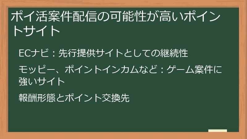 ポイ活案件配信の可能性が高いポイントサイト