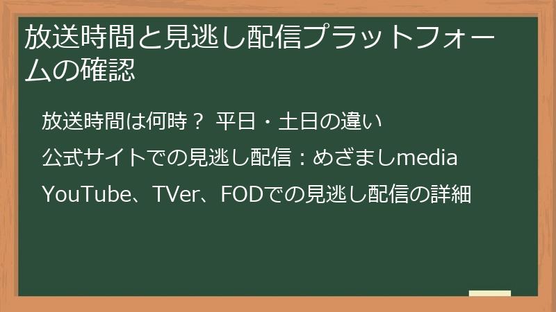 放送時間と見逃し配信プラットフォームの確認
