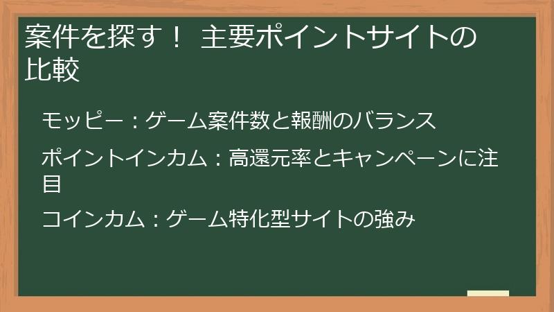 案件を探す！ 主要ポイントサイトの比較