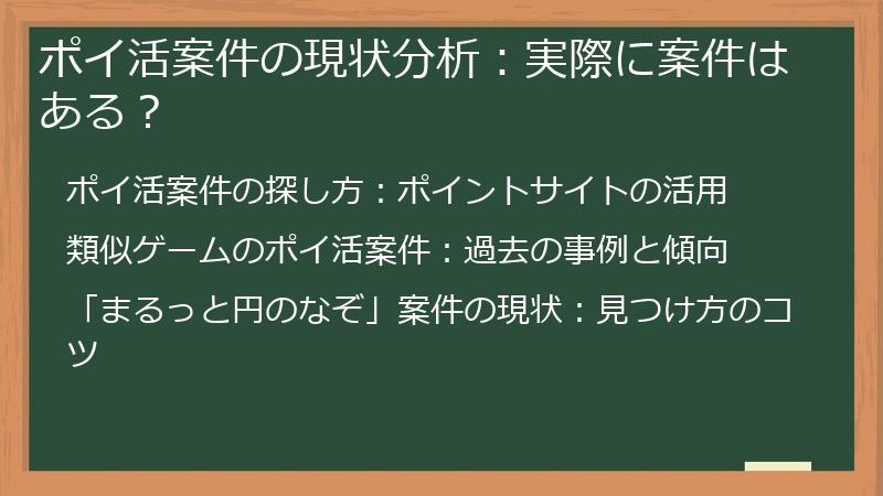 ポイ活案件の現状分析：実際に案件はある？