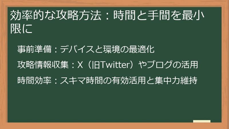 効率的な攻略方法：時間と手間を最小限に