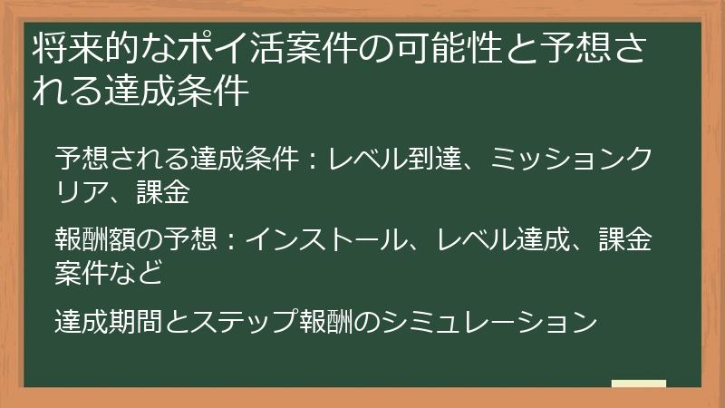 将来的なポイ活案件の可能性と予想される達成条件