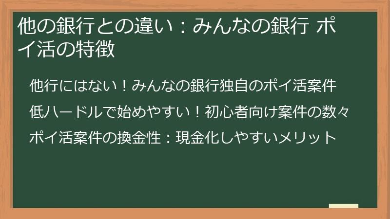 他の銀行との違い：みんなの銀行 ポイ活の特徴
