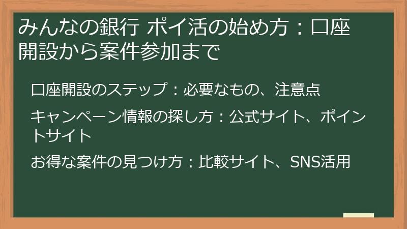 みんなの銀行 ポイ活の始め方:口座開設から案件参加まで