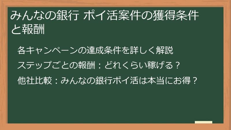 みんなの銀行 ポイ活案件の獲得条件と報酬