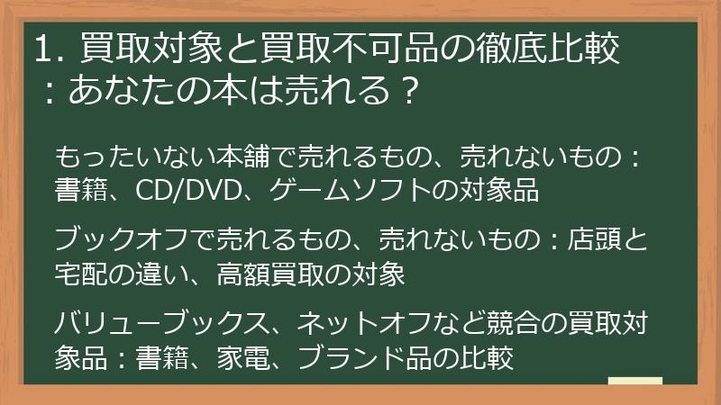 1. 買取対象と買取不可品の徹底比較：あなたの本は売れる？