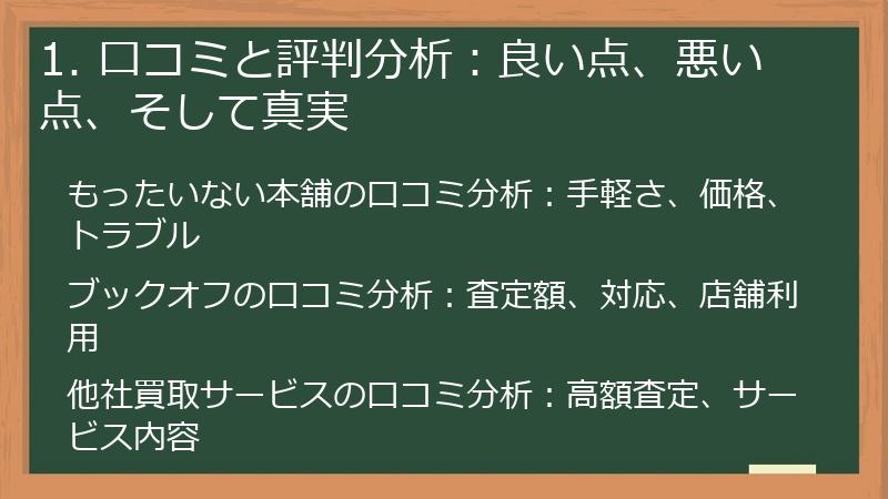 1. 口コミと評判分析：良い点、悪い点、そして真実