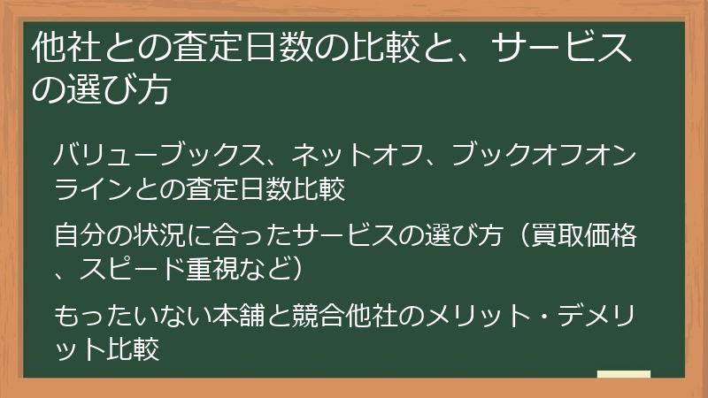 他社との査定日数の比較と、サービスの選び方