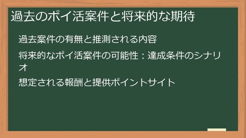 過去のポイ活案件と将来的な期待