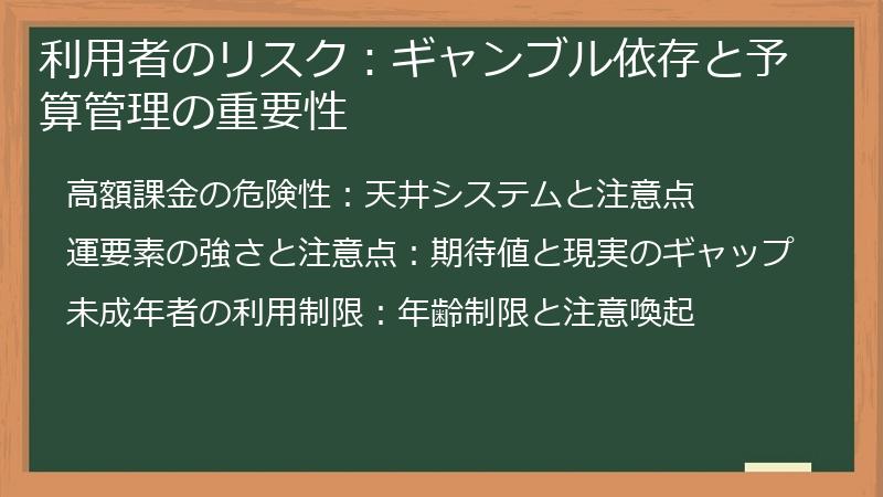 利用者のリスク：ギャンブル依存と予算管理の重要性