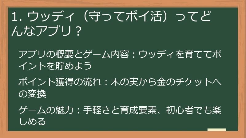 1. ウッディ（守ってポイ活）ってどんなアプリ？