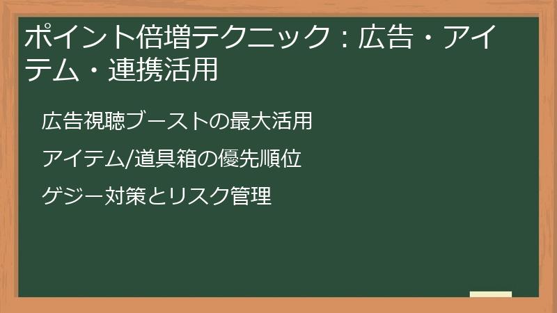 ポイント倍増テクニック：広告・アイテム・連携活用