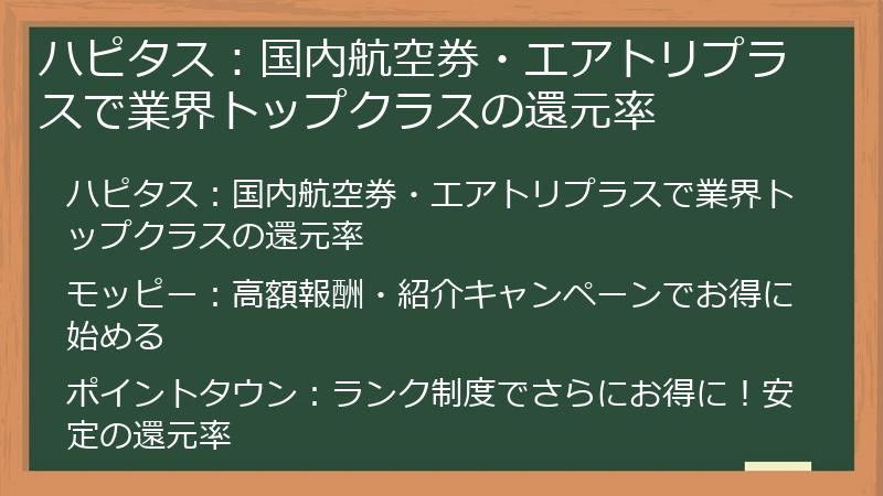ハピタス：国内航空券・エアトリプラスで業界トップクラスの還元率