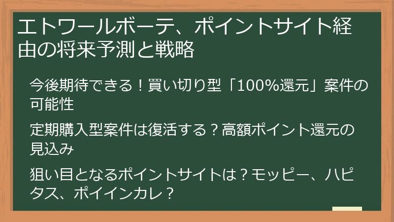 エトワールボーテ、ポイントサイト経由の将来予測と戦略