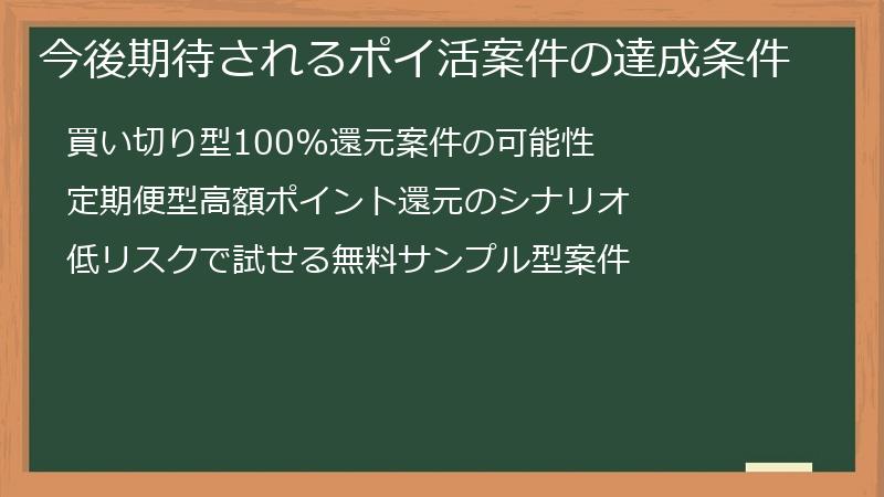 今後期待されるポイ活案件の達成条件