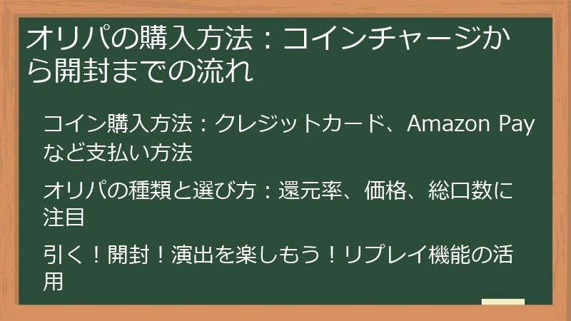 オリパの購入方法:コインチャージから開封までの流れ