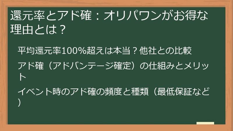還元率とアド確:オリパワンがお得な理由とは?