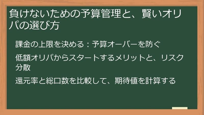 負けないための予算管理と、賢いオリパの選び方