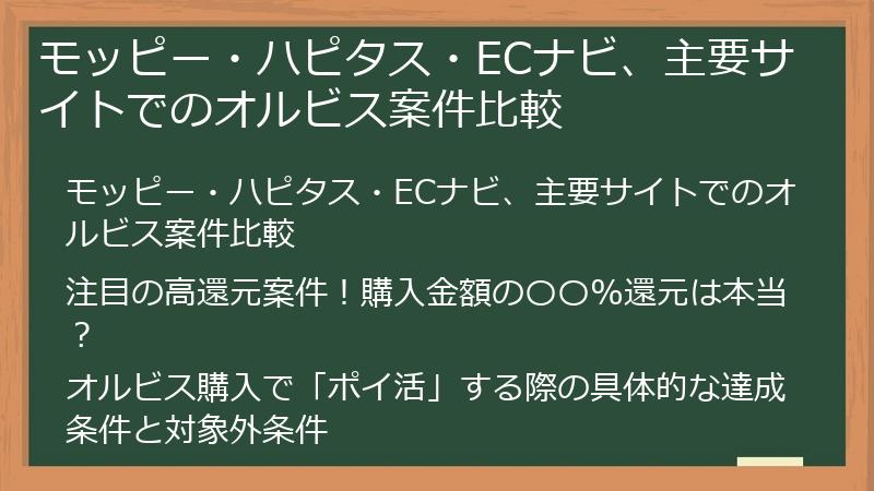 モッピー・ハピタス・ECナビ、主要サイトでのオルビス案件比較