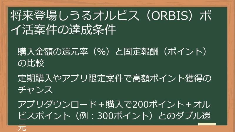 将来登場しうるオルビス（ORBIS）ポイ活案件の達成条件