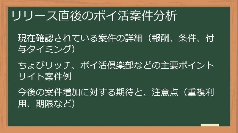リリース直後のポイ活案件分析