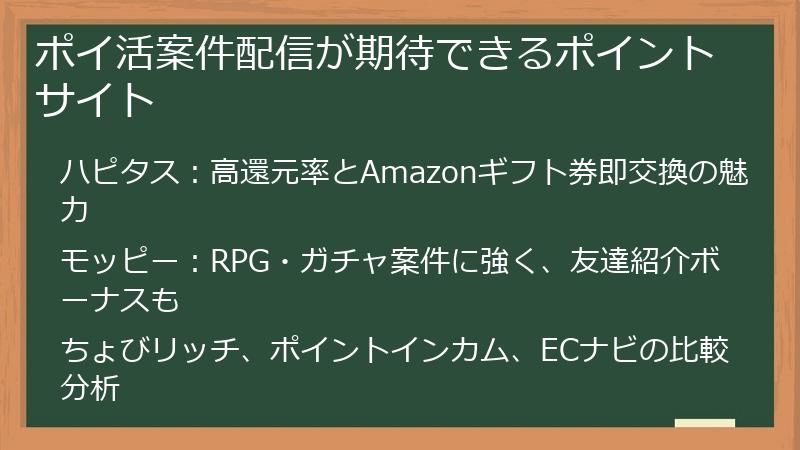 ポイ活案件配信が期待できるポイントサイト